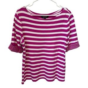 Lauren Ralph Lauren Striped Top Women’s XXL Pink and White Boat Neck Preppy